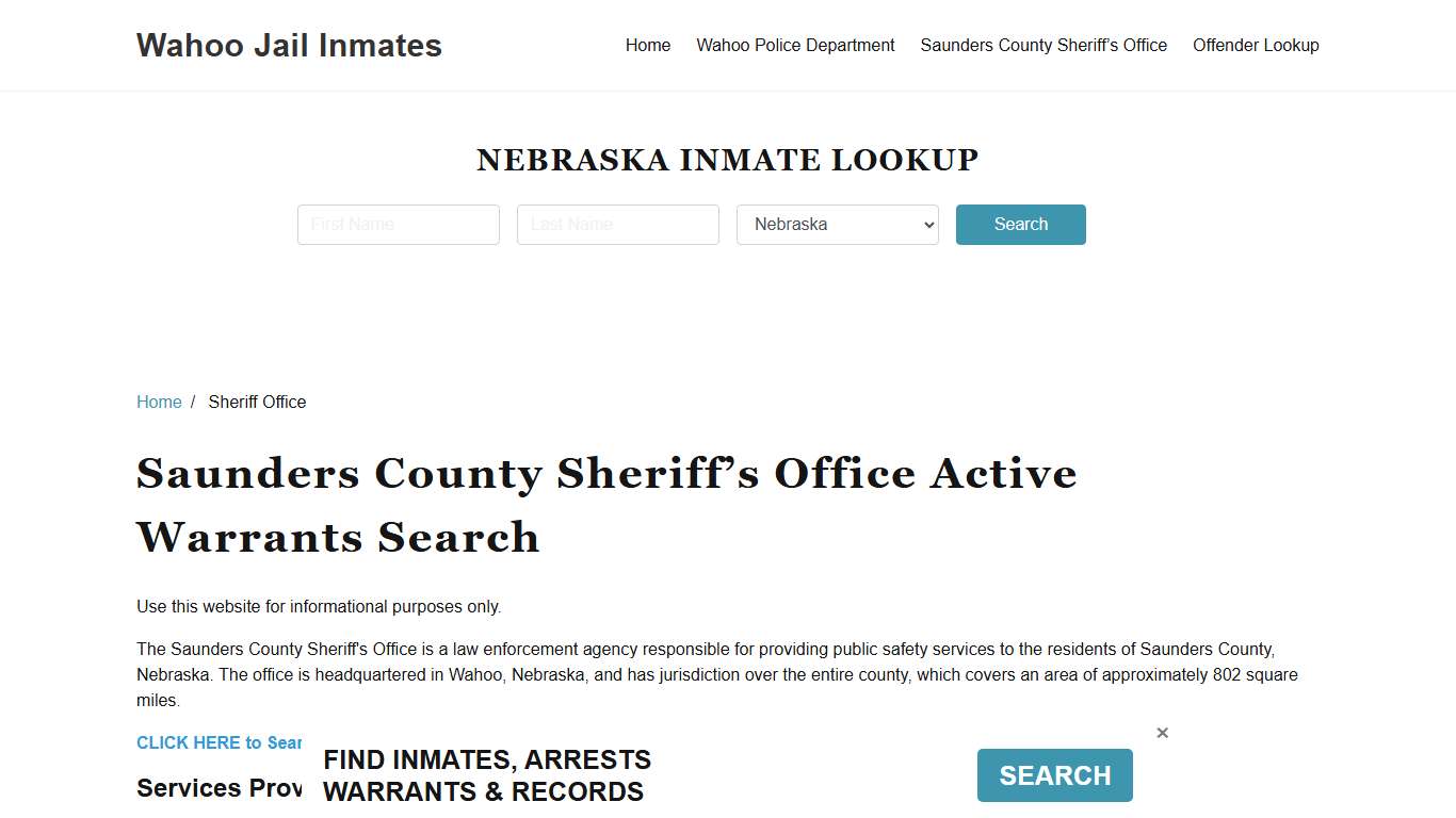 Saunders County Sheriff Office, NE Warrant Lookup